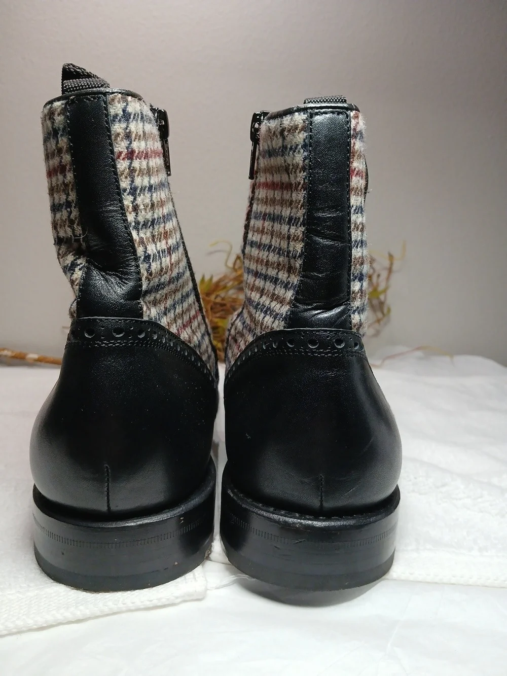 Taft Black Leather & Houndstooth Ankle Boots